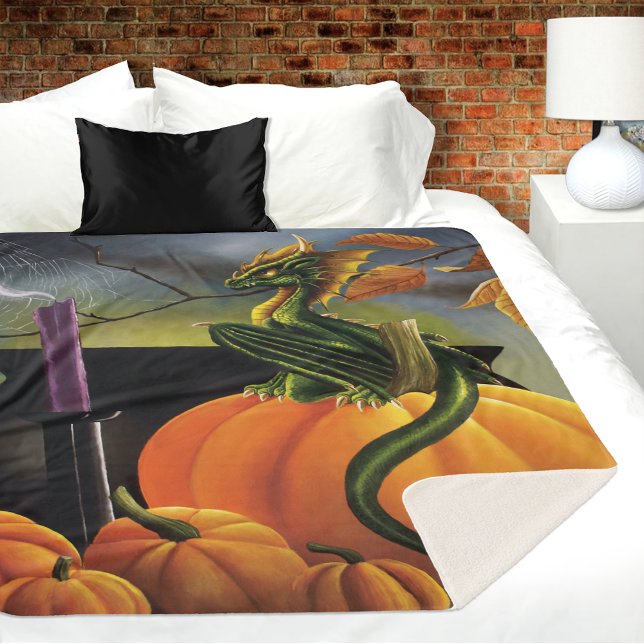 Cobertor Sherpa Pumpkin Dragon Cauldron Halloween (Criador carregado)