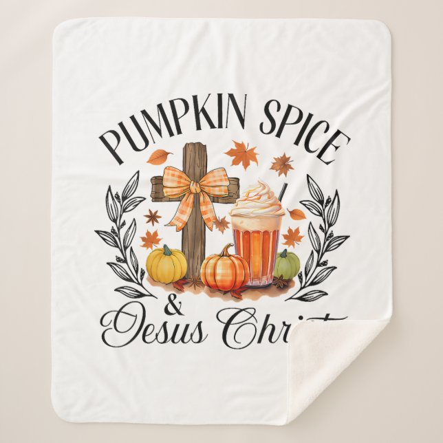 Cobertor Sherpa Pumpkin Spice E Jesus Cristo Cruzando Pumpkin Chri (Frente)