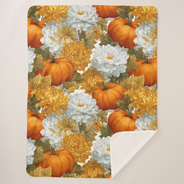 Cobertor Sherpa Pumpkins e Chrysanthemum Caiam Design (Frente)