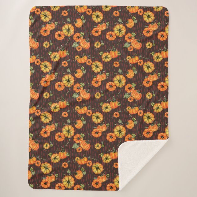 Cobertor Sherpa Pumpkins Laranja/Preto com Aquarela (Frente)