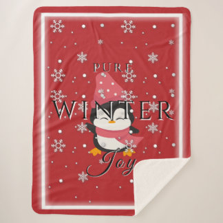Cobertor Sherpa Pura Joia de inverno com Pinguim e Neve Sherpa Bla