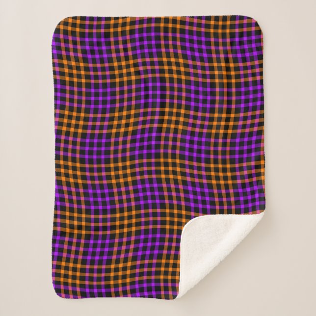 Cobertor Sherpa Purple Orange Plaid Checker Seamless Pattern (Frente)
