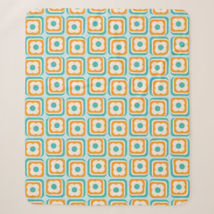 Cobertor Sherpa Quadrados Florais Retro dos Anos 70, Água, Laranja