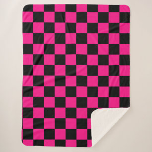 Cobertor Sherpa Quadrados verificados retro geométrico preto-rosa-