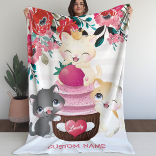 Cobertor Sherpa Quadrinhos Quimsos De Cartoon Floral Gatos De Cupc