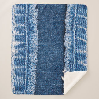 Cobertor Sherpa Quadro de Tecido Denim Com Dois Tons Branqueados