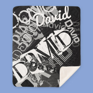 Cobertor Sherpa Qualquer Nome Personalizável Criativo Preto e Bran