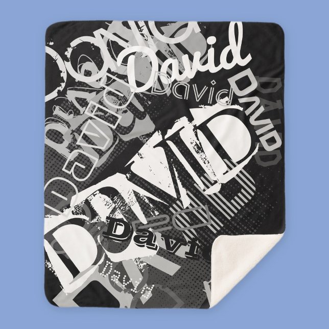 Cobertor Sherpa Qualquer Nome Personalizável Criativo Preto e Bran (Criador carregado)