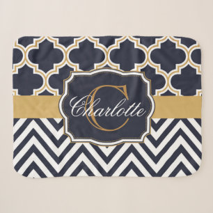 Cobertor Sherpa Quatrefoil Chevron Monograma