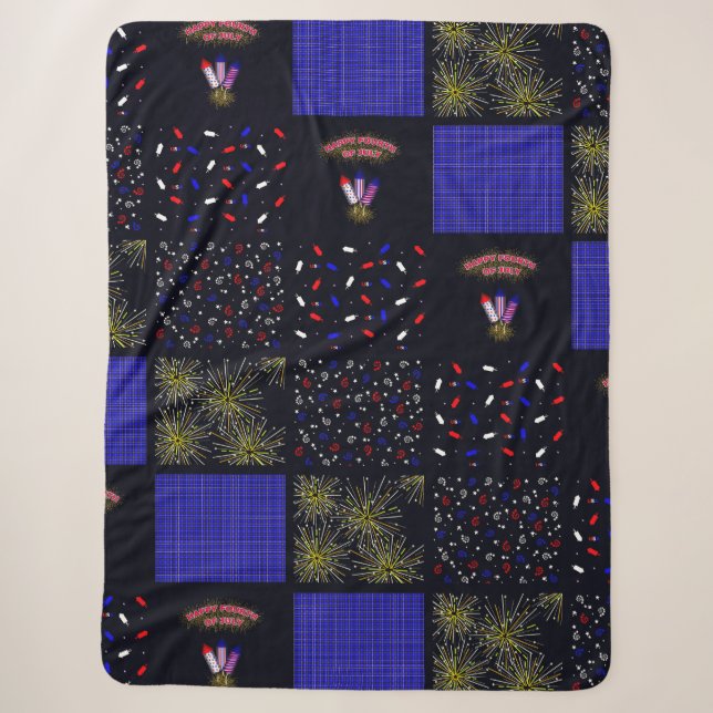Cobertor Sherpa Quatro de Julho Patchwork Pattern - 4 de Julho (Frente)