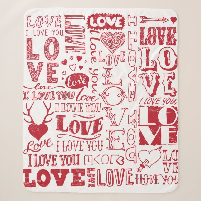 Cobertor Sherpa rabiscos de amor feitos à mão  (Frente)