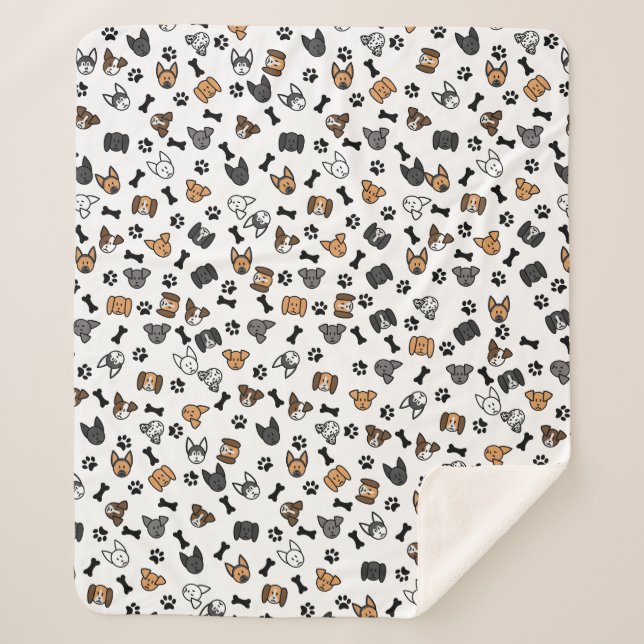 Cobertor Sherpa Raças de Cachorros Bonitos Divertidos com Ossos e  (Frente)