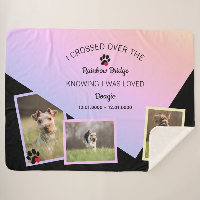 Cobertor Sherpa Rainbow Bridge Photo Pet Memorial Large (Frente (Horizontal))