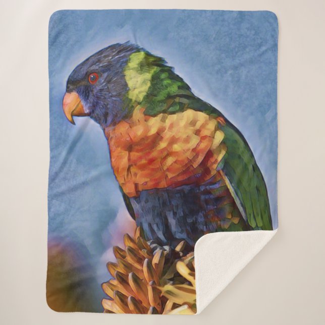 Cobertor Sherpa Rainbow Lorikeet Parrot Bird (Frente)