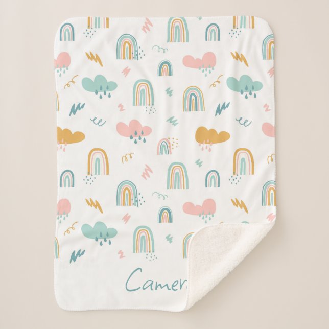 Cobertor Sherpa Rainbow & Rain Cloud Patterno (Frente)