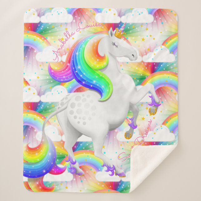 Cobertor Sherpa Rainbow unicorn Princess Magical Nursery (Frente)