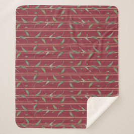 Cobertor Sherpa Ramo de folhas em papel de parede vermelho