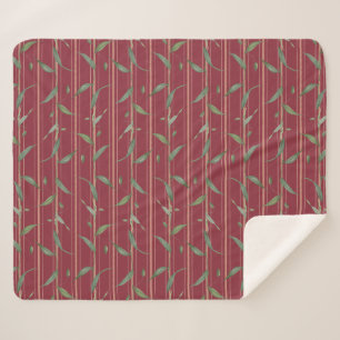 Cobertor Sherpa Ramo de folhas em papel de parede vermelho