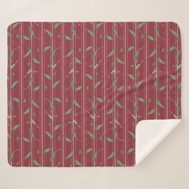 Cobertor Sherpa Ramo de folhas em papel de parede vermelho (Frente (Horizontal))
