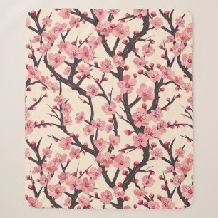 Cobertor Sherpa Ramo Escuro Creme Flor de Cerejeira Rosa Sakura Ja
