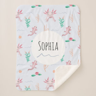 Cobertor Sherpa Rapariga Cute Quirky Pink Axolotl River Kids