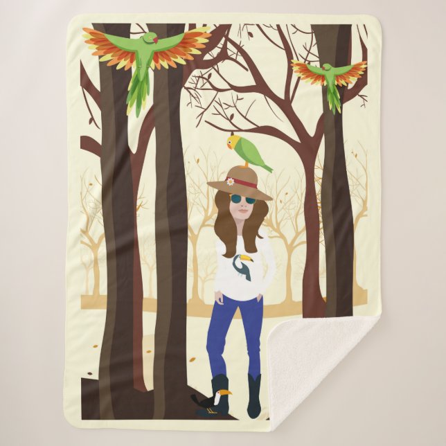 Cobertor Sherpa Rapariga e papagaio (Frente)