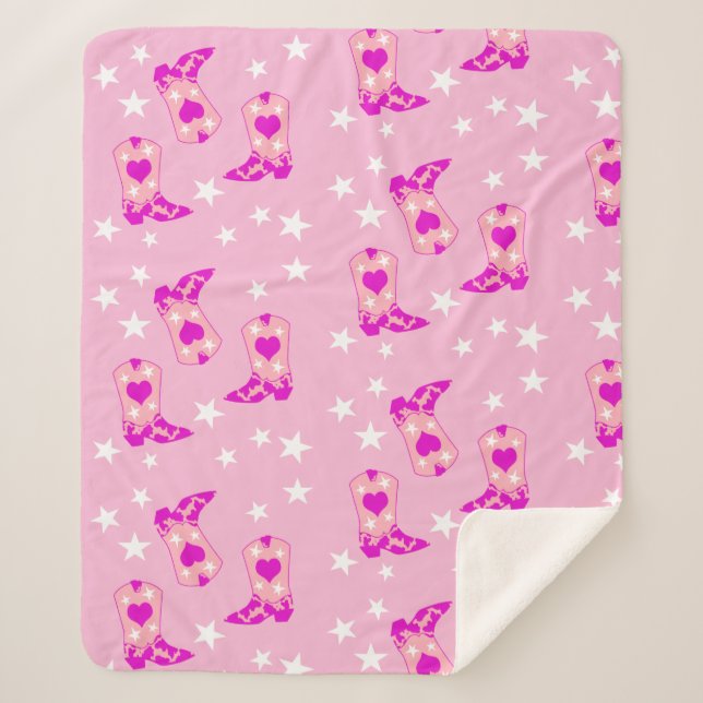 Cobertor Sherpa Rapariga Rosa Moderna Garra Rosa Boots Ocidentais  (Frente)