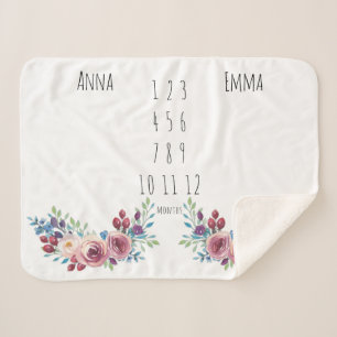 Cobertor Sherpa Raparigas Floral Twin Milestone Fleece Blanket