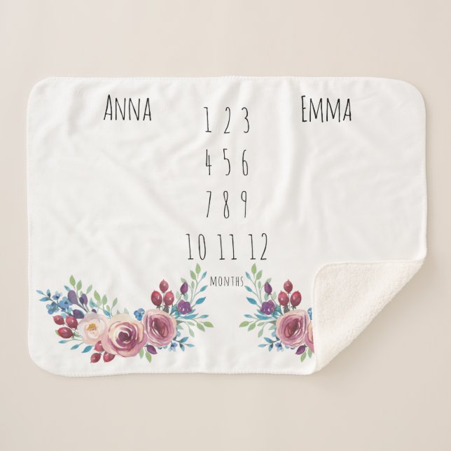 Cobertor Sherpa Raparigas Floral Twin Milestone Fleece Blanket (Frente (Horizontal))