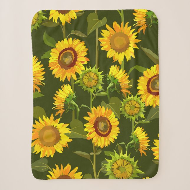 Cobertor Sherpa Rastreio de verão de Sunflores (Frente)