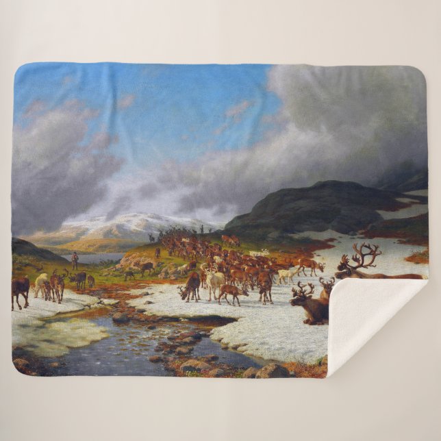 Cobertor Sherpa Rebanho de renas nas montanhas ao norte de Røros (Frente (Horizontal))