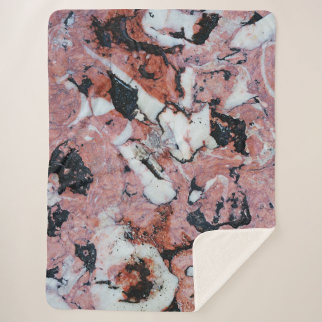 Cobertor Sherpa Red and Black Brecciated Marble Stone Texture with (Frente)