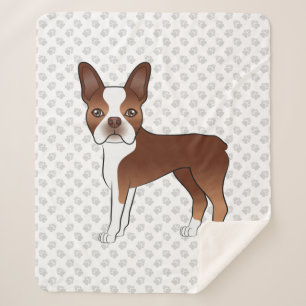 Cobertor Sherpa Red Boston Terrier Cute Cartoon Cachorro e Cinzas