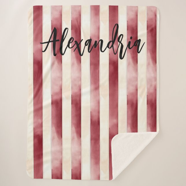 Cobertor Sherpa Red Burgundy Cream Stripes Flowers Leaves (Frente)