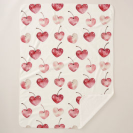 Cobertor Sherpa Red Cherry Hearts Valentine's Day