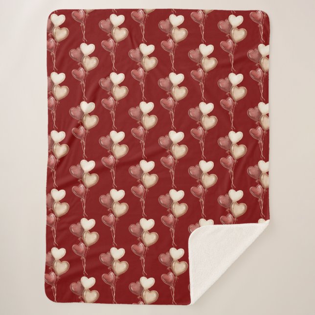 Cobertor Sherpa Red Cream Heart Balloons Love  (Frente)