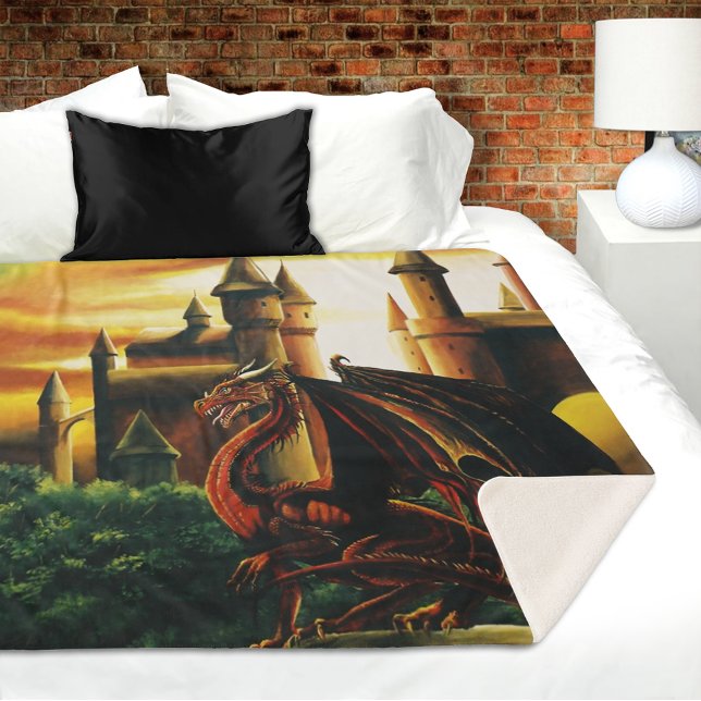 Cobertor Sherpa Red Dragon Castle Fantasy (Criador carregado)