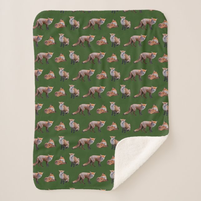 Cobertor Sherpa Red Fox Frenzy (Verde Escuro) (Frente)