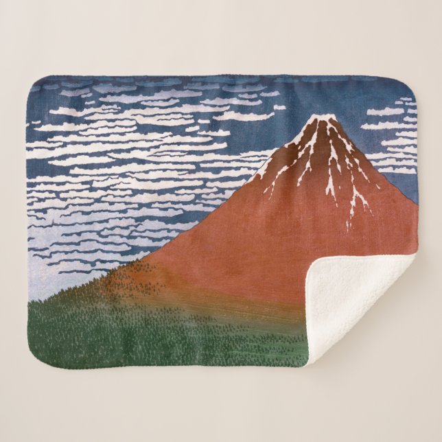 Cobertor Sherpa Red Fuji, Aka Fujiyama Volcano Katsushika Hokusai (Frente (Horizontal))