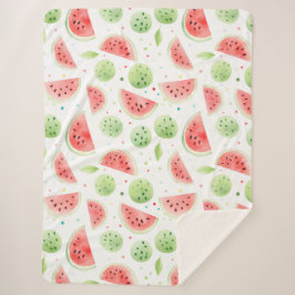 Cobertor Sherpa Red Green White Watermelons Birthday