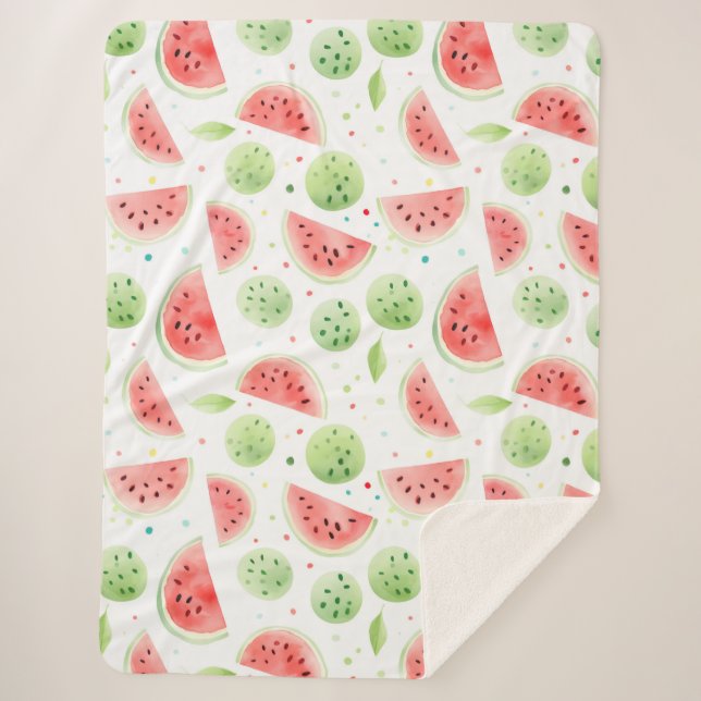 Cobertor Sherpa Red Green White Watermelons Birthday (Frente)