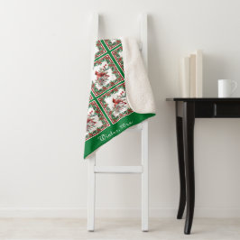 Cobertor Sherpa Red Mockingbird Poinsettia Fronteiras Verde