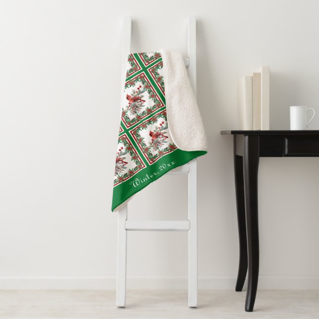 Cobertor Sherpa Red Mockingbird Poinsettia Fronteiras Verde (In Situ)