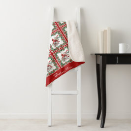 Cobertor Sherpa Red Mockingbird Poinsettia Fronteiras Vermelhas Pe