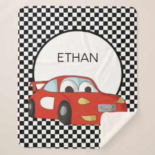 Cobertor Sherpa Red Race Car Black White Sinalizador Verificado