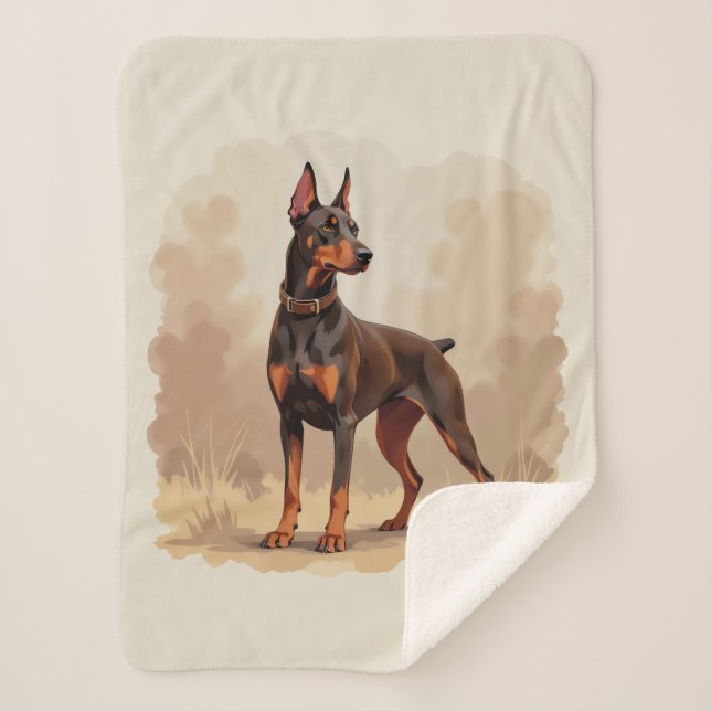 Cobertor Sherpa Red Rust Brown Doberman Pinscher Dog (Frente)