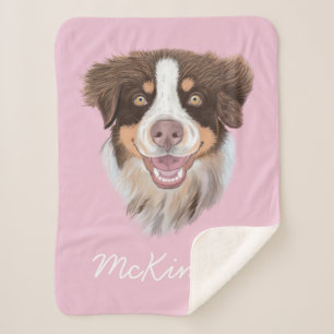 Cobertor Sherpa Red Tri Aussie Adorável Rosa Personalizado