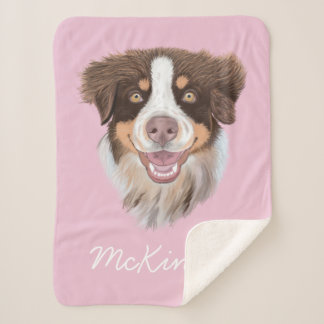 Cobertor Sherpa Red Tri Aussie Adorável| Rosa| Personalizado