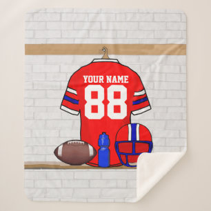 Cobertor Sherpa Red White Blue Football Jersey personalizado