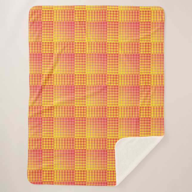 Cobertor Sherpa Red Yellow Checker Abstract Pattern (Frente)